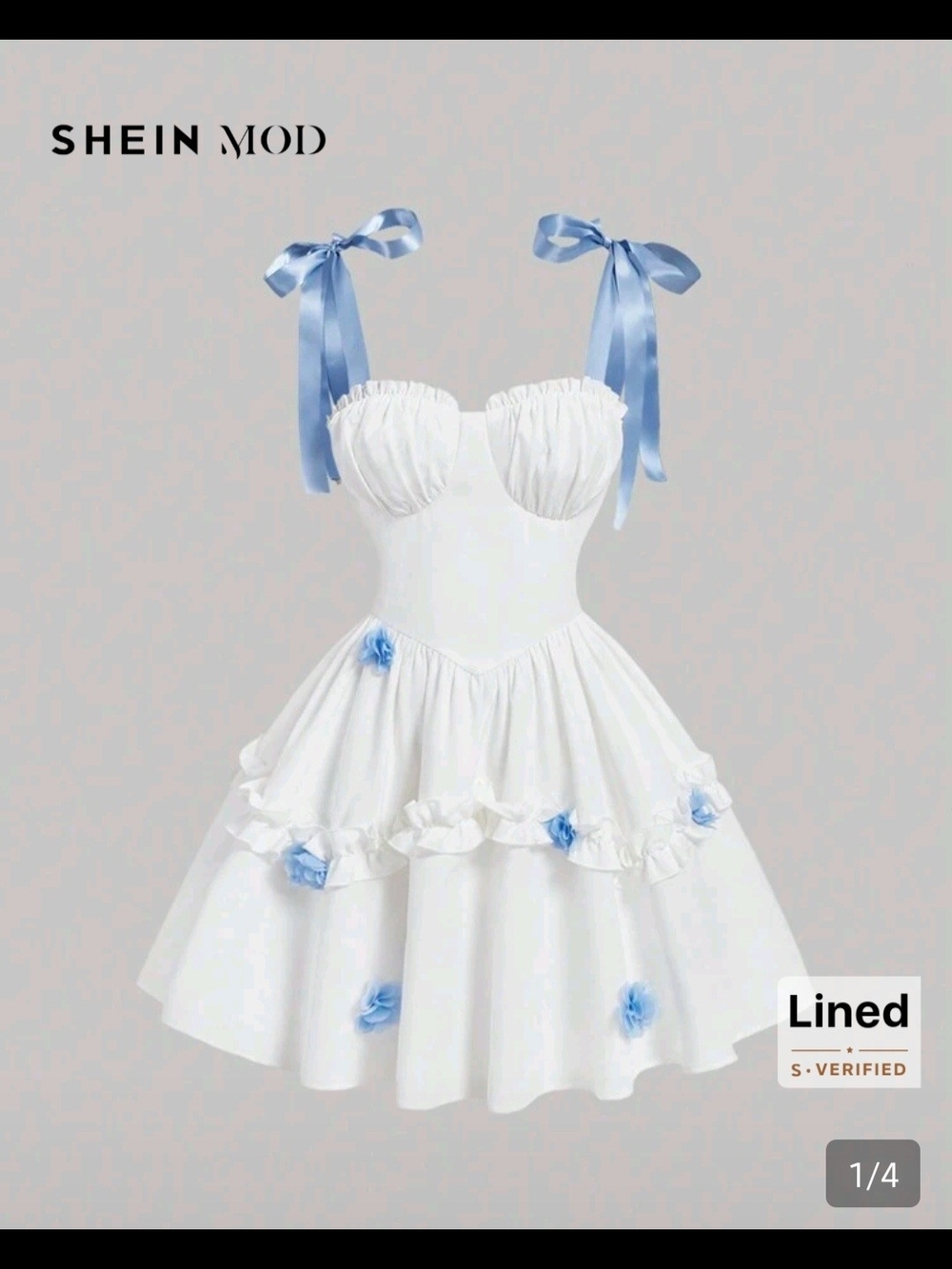 SHEIN White Midi Dress with Blue Ribbon Straps